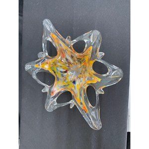 Blown Glass Candy Dish Orange Yellow Colors to Clear Glass